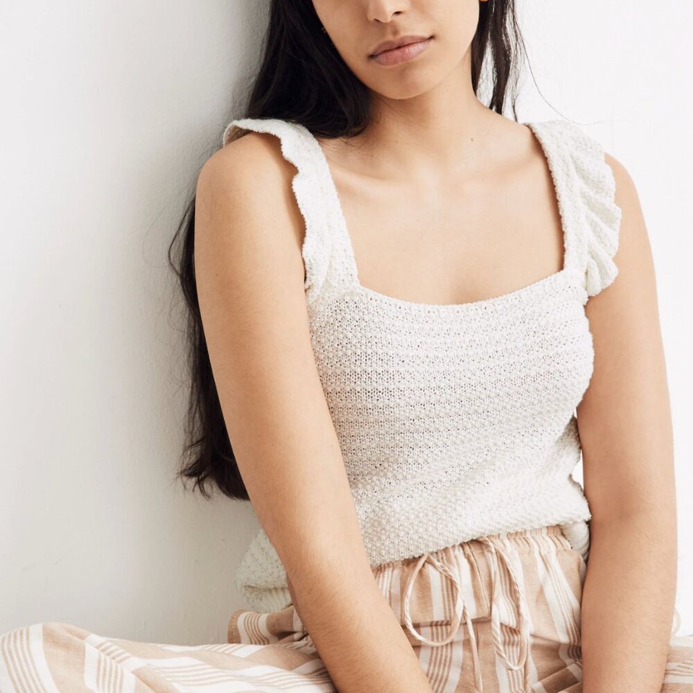 Madewell Crocheted Ruffle-Strap Sweater Tank Size Cream XXS